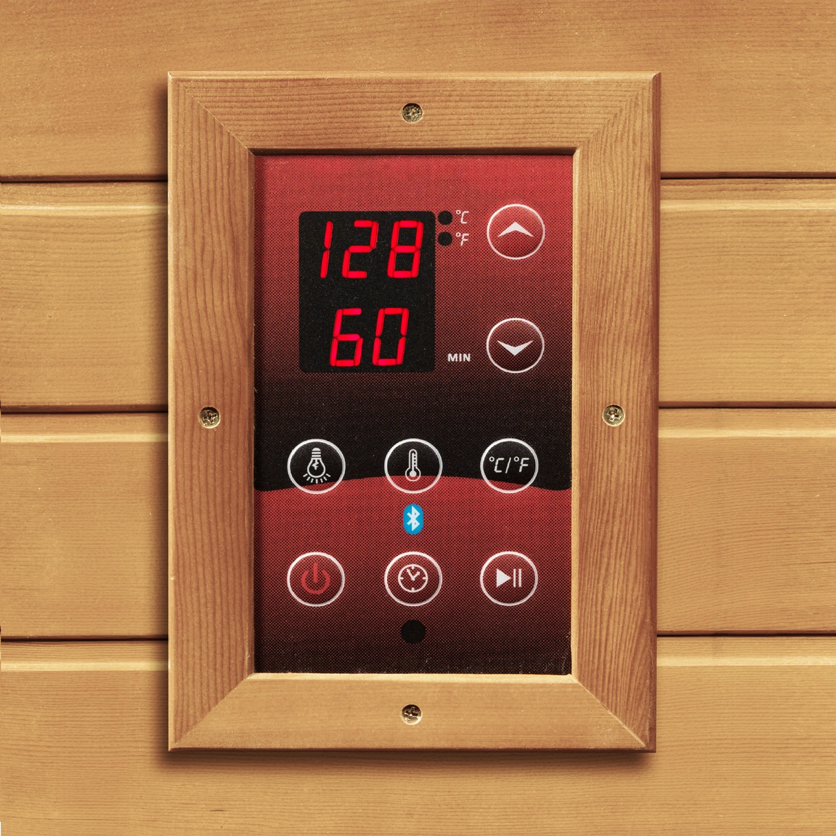 Red LED control panel found inside of a sauna