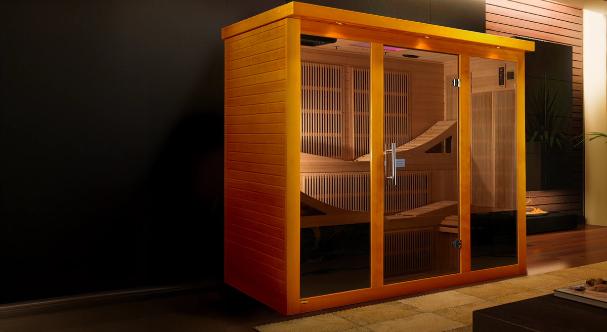 Dynamic Saunas FAR infrared Monaco model sauna which holds up to 6 people and is built for indoor use