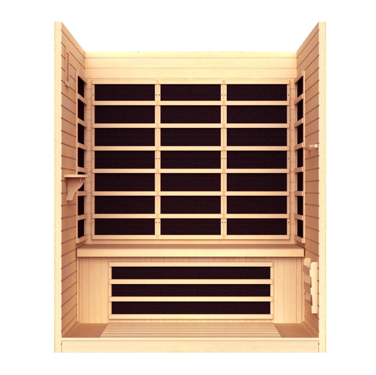 Dynamic Saunas Vila model FAR infrared sauna made from Canadian hemlock with a 3 person capacity and eight infrared panels