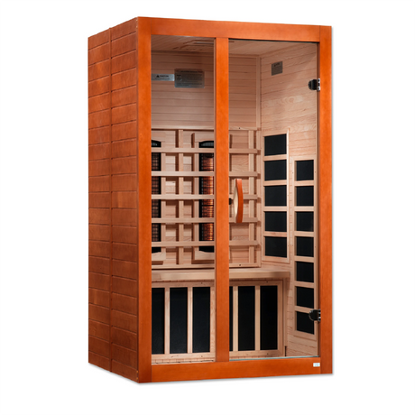 Dynamic Saunas full spectrum infrared Santiago model sauna with two person capacity made from Canadian hemlock wood