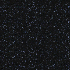 The ECORE Athletic Basic Fit Rubber Roll - 6mm Flooring features a black background dotted with numerous small, irregular blue specks for a unique, starry-night look.