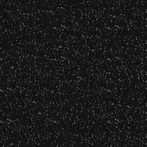 The ECORE Athletic Basic Fit Rubber Roll - 6mm Flooring features a black surface accented with many small white specks, evoking the look of a starry night sky or outer space.