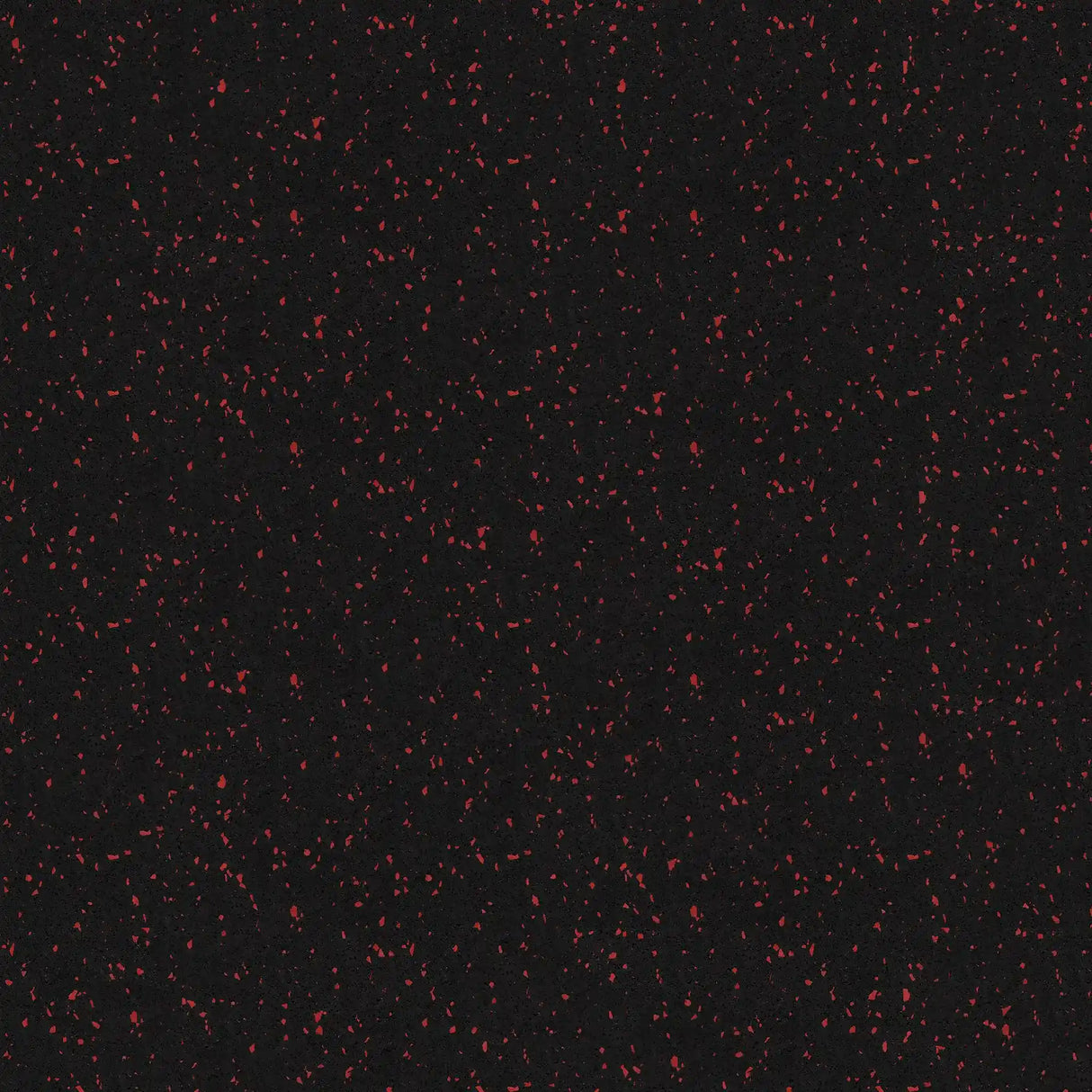 The ECORE Athletic ECORE Basic Fit Rubber Roll - 9mm Flooring features a black surface with small, scattered red speckles evenly distributed for a textured, starry-night effect.