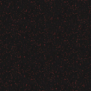The ECORE Athletic ECORE Basic Fit Rubber Roll - 9mm Flooring features a black surface with small, scattered red speckles evenly distributed for a textured, starry-night effect.
