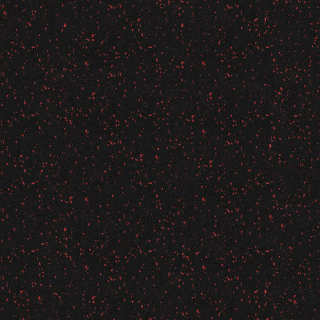 The ECORE Athletic ECORE Basic Fit Rubber Roll - 9mm Flooring features a black surface with small, scattered red speckles evenly distributed for a textured, starry-night effect.