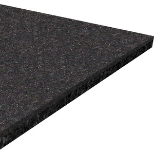 A close-up of the ECORE Performance Beast Rubber Roll - 10.5mm Flooring by ECORE Athletic, featuring a rectangular, black textured surface with a beveled edge, displayed against a white background.
