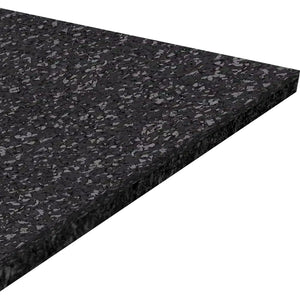 A close-up of the ECORE Performance Beast Rubber Roll - 10.5mm Flooring by ECORE Athletic, featuring a rectangular black surface with gray and white speckles, is displayed against a white background.