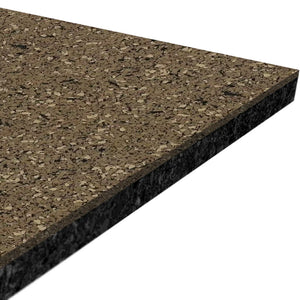 A close-up view of the ECORE Athletic ECORE Performance Motivate Plus Rubber Roll - 10.5mm Flooring, featuring a speckled brown and tan surface, displayed at an angle against a white background.