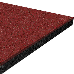 A close-up of the ECORE Athletic Performance Beast Plus Rubber Roll - 14.5mm shows its rectangular, red speckled surface with a black base, displayed at an angle on a white background.