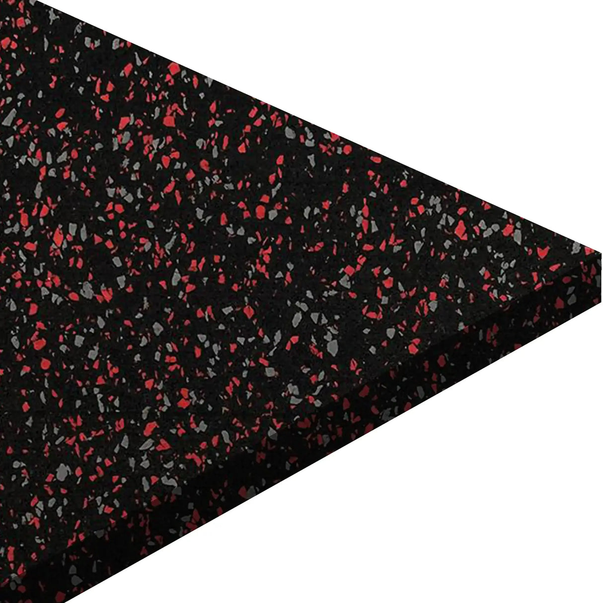 A close-up of the ECORE Blade Rubber Roll - 9mm Flooring by ECORE Athletic, featuring a thick, rectangular black rubber mat with red and gray flecks, shown on a white background.