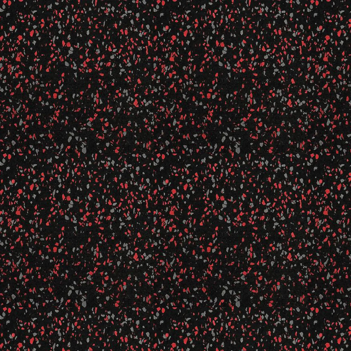 The ECORE Blade Rubber Roll - 9mm Flooring by ECORE Athletic features a seamless black base with red, gray, and white speckled spots, creating a terrazzo-inspired pattern perfect for modern athletic spaces.