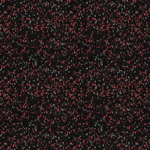 The ECORE Blade Rubber Roll - 9mm Flooring by ECORE Athletic features a seamless black base with red, gray, and white speckled spots, creating a terrazzo-inspired pattern perfect for modern athletic spaces.