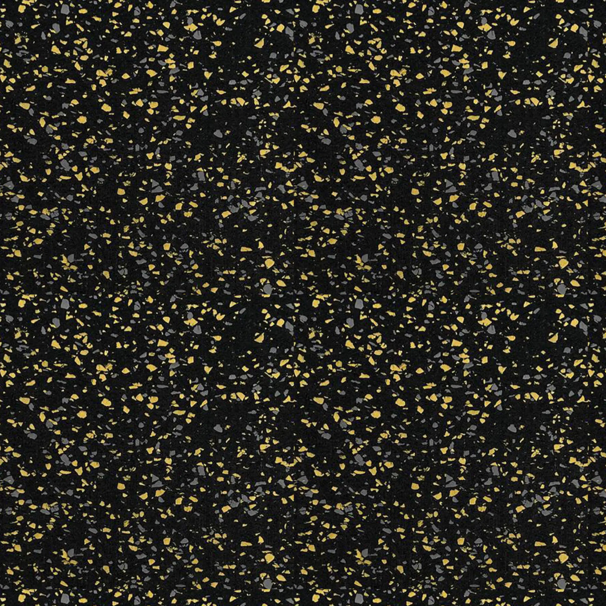 The ECORE Blade Rubber Roll - 9mm Flooring by ECORE Athletic features a black speckled surface with small, scattered yellow and gray flecks, reminiscent of terrazzo or composite flooring patterns.