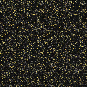 The ECORE Blade Rubber Roll - 9mm Flooring by ECORE Athletic features a black speckled surface with small, scattered yellow and gray flecks, reminiscent of terrazzo or composite flooring patterns.