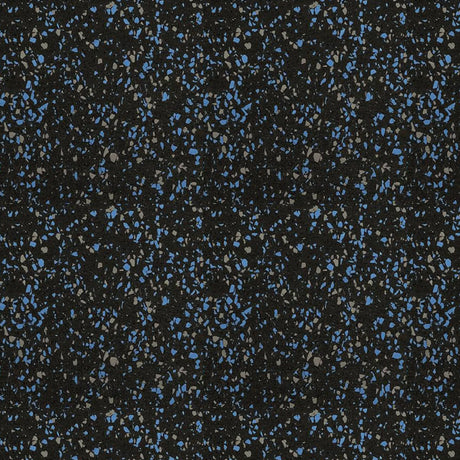 The ECORE Blade Rubber Roll - 9mm Flooring by ECORE Athletic features a black surface with small, irregular blue and grey flecks for a textured, terrazzo-inspired look.
