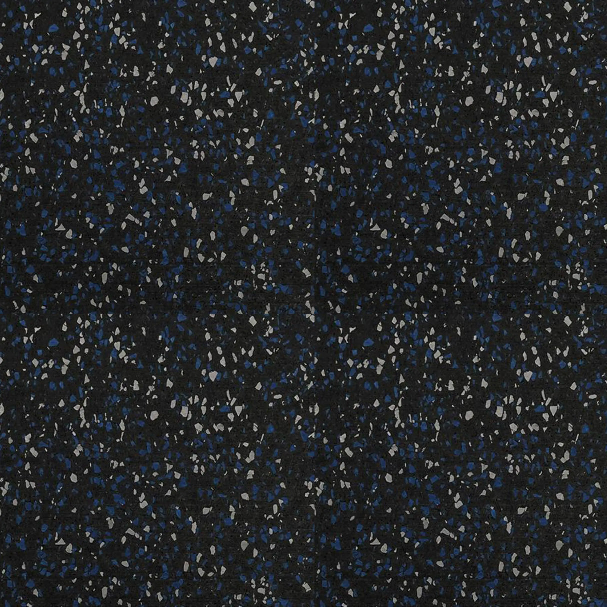 The ECORE Blade Rubber Roll - 9mm Flooring by ECORE Athletic features a dark speckled surface with scattered small blue, gray, and white flecks, resembling terrazzo or rubber gym flooring for a textured look.