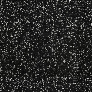 The ECORE Blade Rubber Roll - 9mm Flooring by ECORE Athletic features a black terrazzo surface with scattered small, irregular white and gray stone fragments for a speckled, textured look.