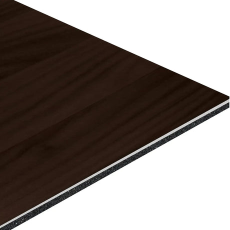 A close-up of the ECORE Bounce 2 Motivate Laminate Roll - 7mm Class 1 Flooring by ECORE Athletic showcases its layered cross-section and wood grain texture against a white background.