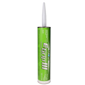 Green and white tube of E-Grip III adhesive on a white background