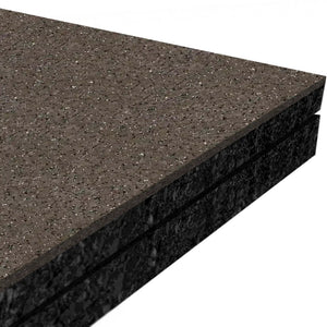 Close-up of three stacked ECORE Athletic Performance Monster Rubber Roll - 22.5mm mats with a speckled texture, shown at an angle against a white background.