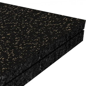 Three stacked ECORE Performance Monster Rubber Rolls by ECORE Athletic, 22.5mm thick, in black with small, irregular light brown speckles, viewed from a side angle against a white background.