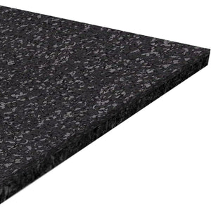 A close-up of the ECORE Athletic Performance Motivate Plus Rubber Roll - 10.5mm Flooring, a thick rectangular black mat with a speckled texture, shown on a white background.