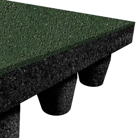 Close-up of an ECORE PlayGuard Rubber Tile - 2.5" Playground Flooring by ECORE Athletic in green and black, featuring a textured top and hollow cylindrical supports underneath, set against a white background.