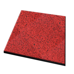 The ECORE Athletic PlayGuard Rubber Tile 2.5" Playground Flooring is a square, red tile with black speckles and a black base, shown on a white background.