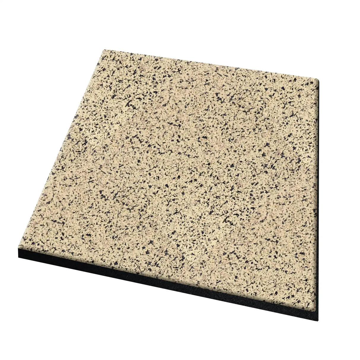 The ECORE PlayGuard Rubber Tile by ECORE Athletic is a square, beige tile with a speckled brown and black pattern, shown on a white background with a subtle shadow beneath it.