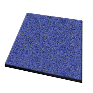 The ECORE PlayGuard Rubber Tile - 2.5" Playground Flooring by ECORE Athletic is a rectangular blue speckled tile with a slightly raised texture and black bottom layer, shown on a white background.