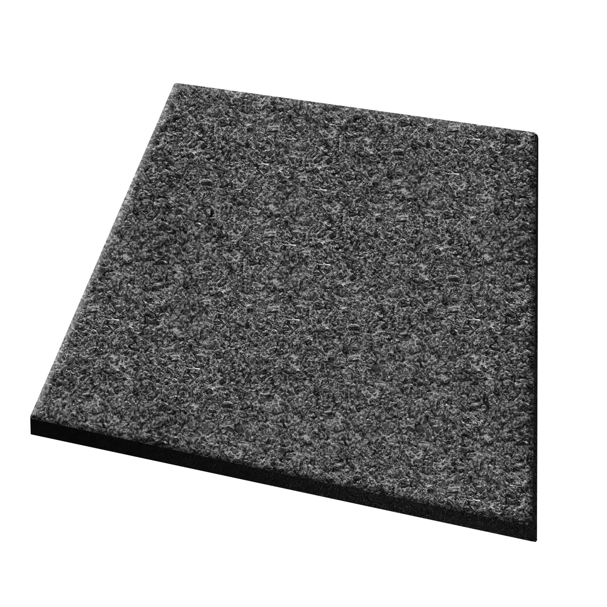 A square ECORE PlayGuard Rubber Tile by ECORE Athletic, 2.5" thick with a dark gray, textured surface and clean edges, is displayed on a white background as playground flooring.