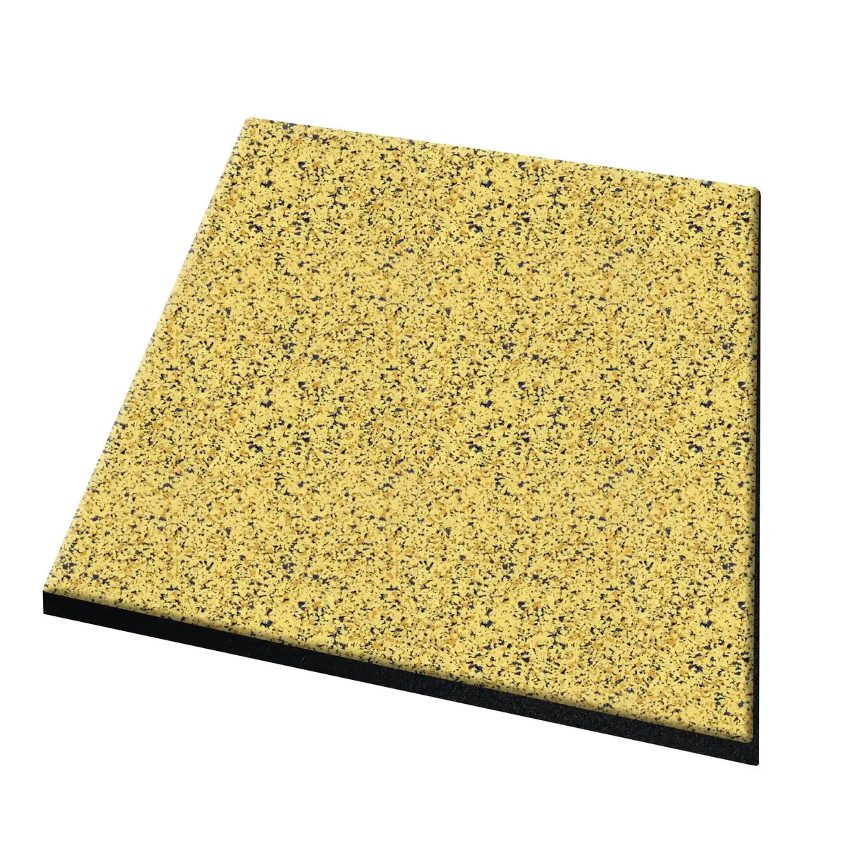 The ECORE PlayGuard Rubber Tile - 2.5" Playground Flooring by ECORE Athletic features a yellow speckled surface with a black base, shown as a single square tile against a white background.