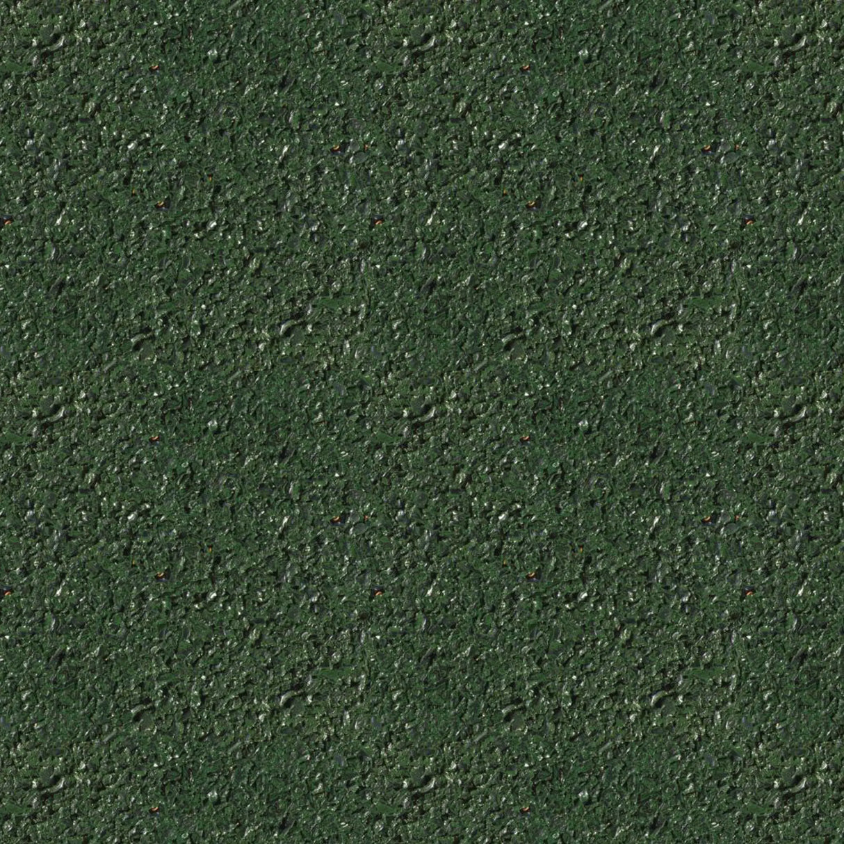 Close-up of ECORE PlayGuard Rubber Tile - 2.5" Playground Flooring by ECORE Athletic, showing its rough, textured dark green surface with small bumps and speckles, resembling artificial turf with varied lighter and darker green tones.