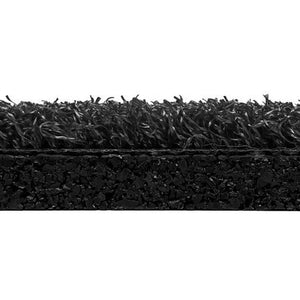 Close-up side view of ECORE Athletic’s RageTurf Rally Interlocking Tile, a 12mm thick athletic turf tile featuring dark, curly fibers layered on a textured rubber base.