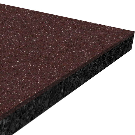 Close-up of ECORE Athletic ECORE Performance Rally Rubber Roll - 14.5mm Flooring in maroon with a speckled top and black textured underside, displayed at an angle on a white background.