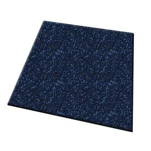 The ECORE Athletic ECORE Performance UltraTile - 1" Rubber Tile is shown as a square blue tile with a speckled blue pattern, viewed at an angle on a white background.