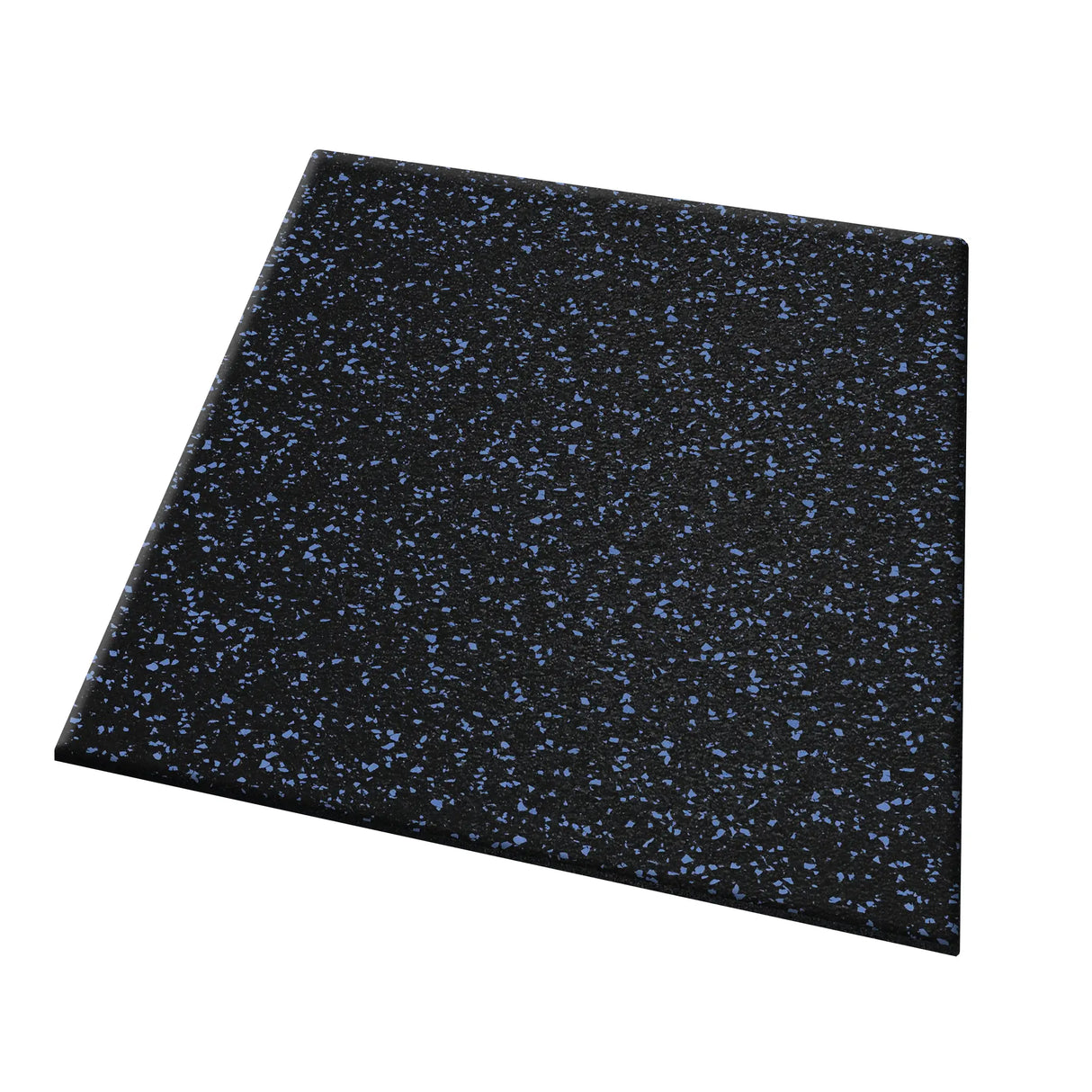The ECORE Performance UltraTile - 1" Rubber Tile by ECORE Athletic is a square, black rubber gym flooring tile with small blue specks, a textured matte surface, and is shown against a white background.