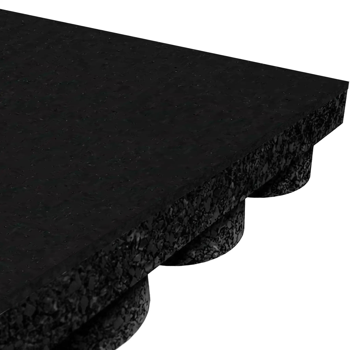 Close-up view of the ECORE Performance UltraTile - 1" Rubber Tile by ECORE Athletic, featuring a black flat textured top surface and rounded protrusions on the bottom for enhanced grip and cushioning.
