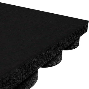 Close-up view of the ECORE Performance UltraTile - 1" Rubber Tile by ECORE Athletic, featuring a black flat textured top surface and rounded protrusions on the bottom for enhanced grip and cushioning.