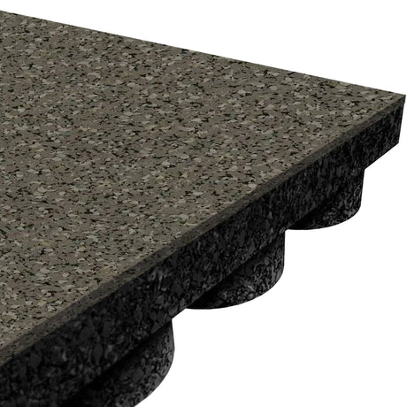 Close-up of the ECORE Performance UltraTile - 1" Rubber Tile by ECORE Athletic, featuring a speckled gray textured top and a bottom layer with circular raised supports for added cushioning and stability.