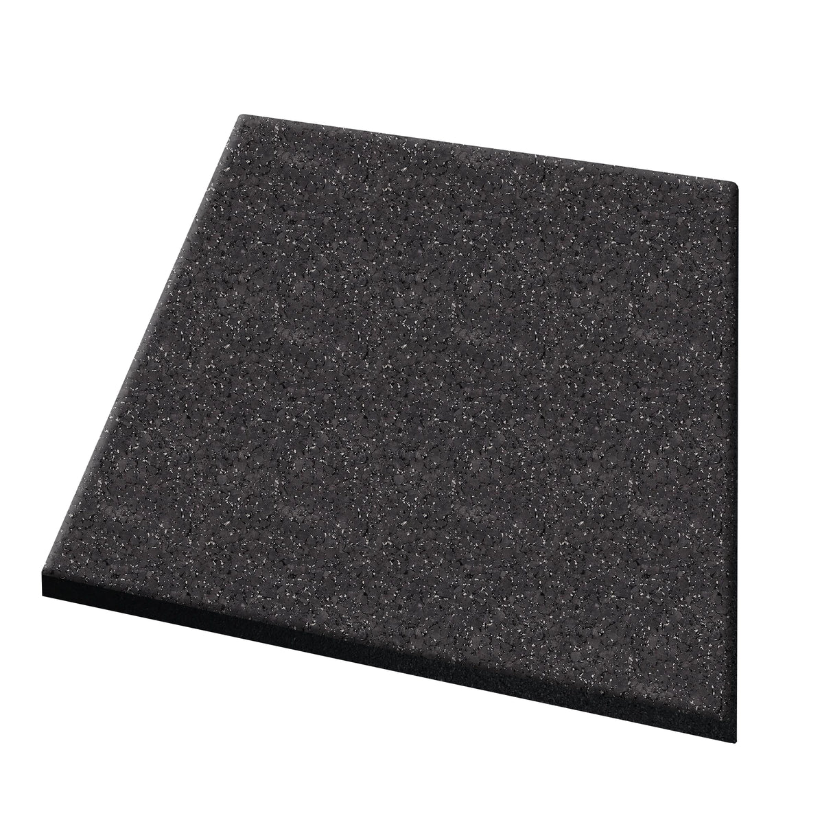 The ECORE Athletic Performance dBTile Rubber Tile - 2.5" Acoustic Flooring is a square, dark gray speckled slab with a smooth surface, shown against a white background.