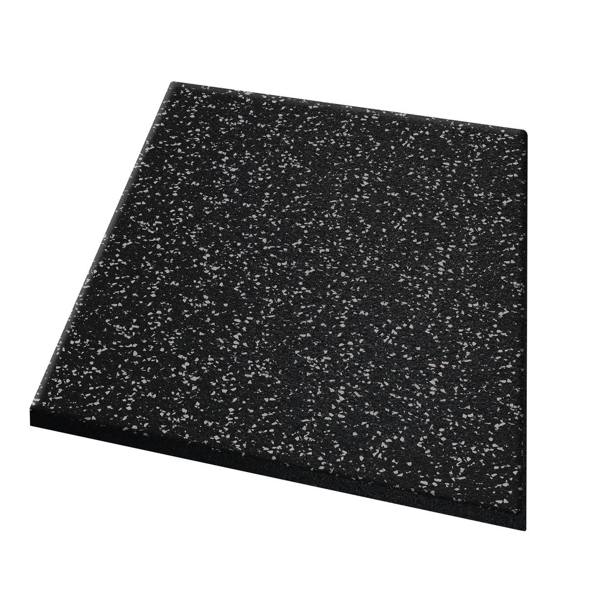 The ECORE Performance dBTile Rubber Tile - 2.5" Acoustic Flooring by ECORE Athletic features a rectangular, black surface with white speckles, resembling granite or stone, shown against a white background.