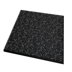 The ECORE Performance dBTile Rubber Tile - 2.5" Acoustic Flooring by ECORE Athletic features a rectangular, black surface with white speckles, resembling granite or stone, shown against a white background.