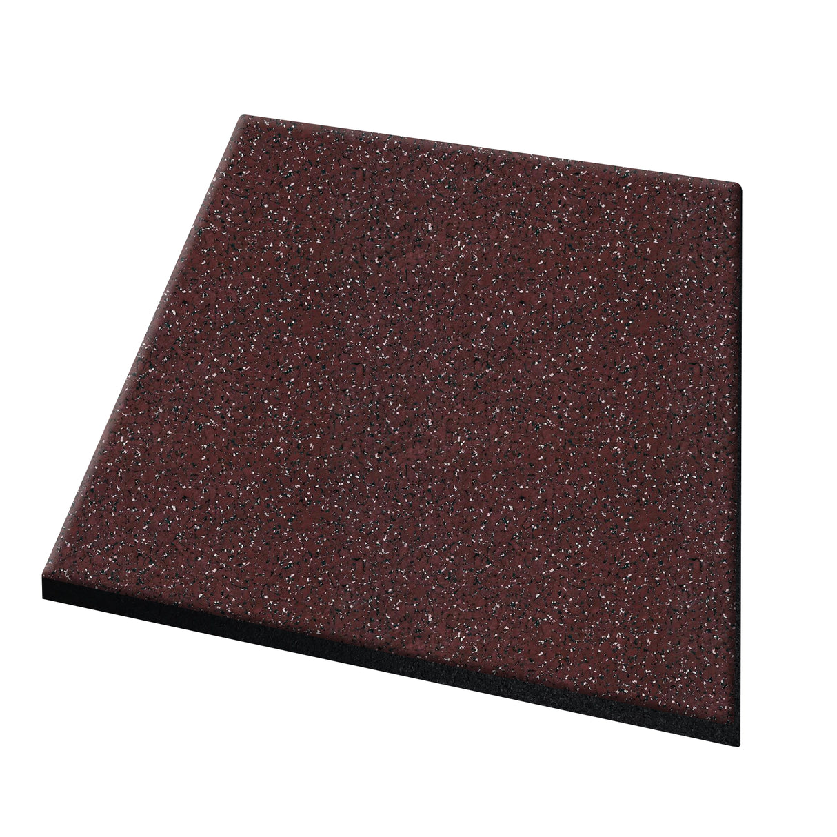 The ECORE Performance dBTile Rubber Tile - 2.5" Acoustic Flooring by ECORE Athletic is a square, dark red tile with white and black speckles, beveled edges, and a subtly textured surface shown on a white background.