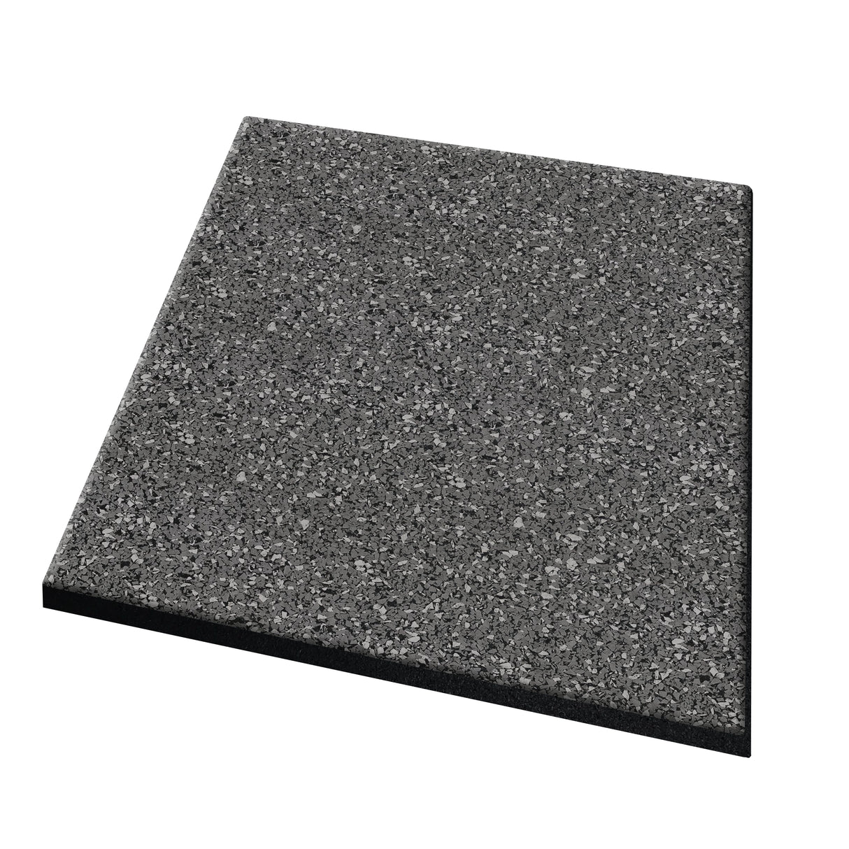 A square, dark gray ECORE Performance dBTile Rubber Tile by ECORE Athletic is shown with a speckled texture against a white background.