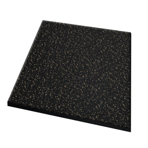 The ECORE Athletic Performance dBTile Rubber Tile - 2.5" Acoustic Flooring is a square black mat with small tan speckles, shown at an angle on a white background.