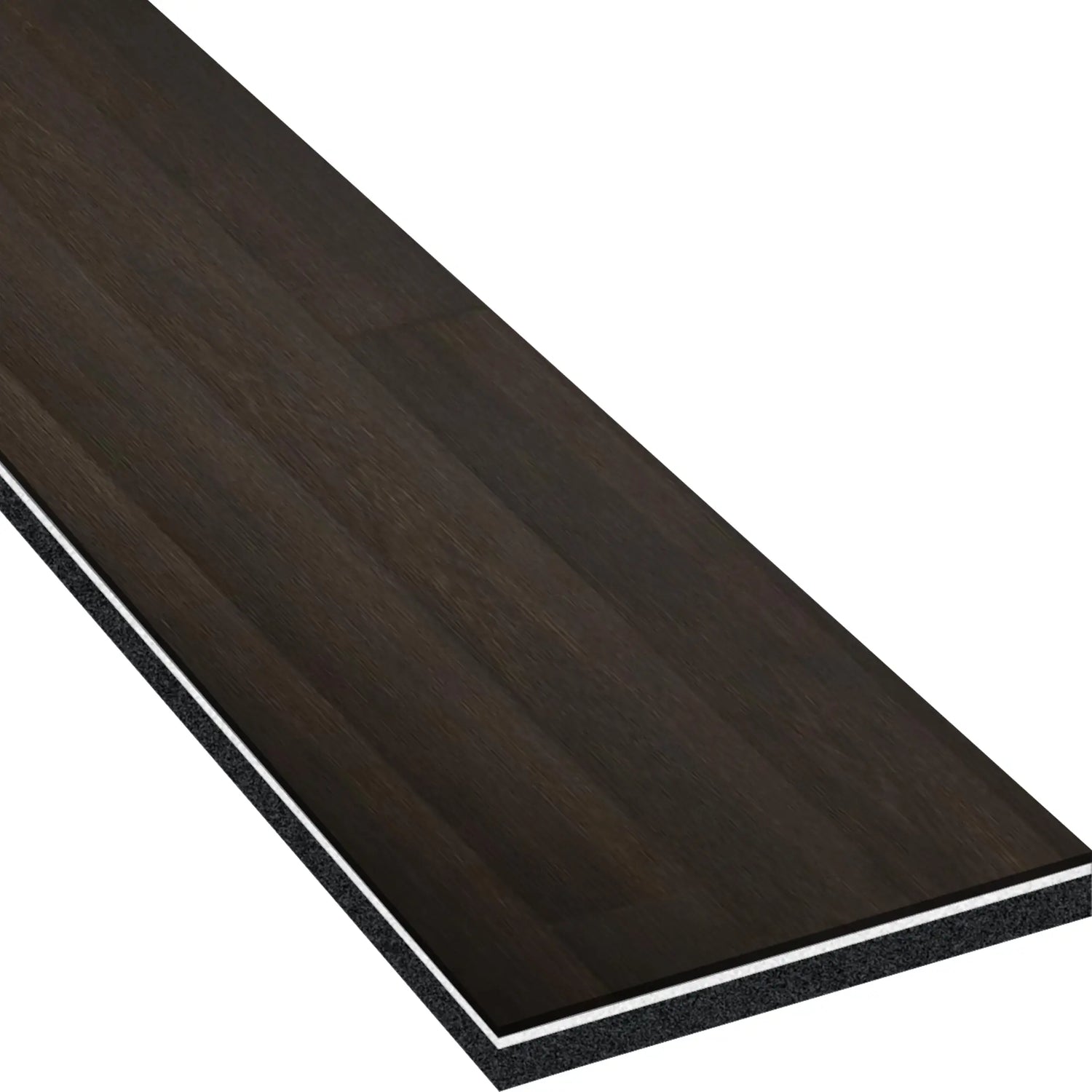 A close-up of a single ECORE Heritage Motivate Vinyl Plank - 7mm PVT Performance Flooring by ECORE Athletic, dark brown and rectangular with beveled edges, displayed at an angle on a white background.