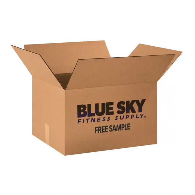 Cardboard box with 'Blue Sky Fitness Supply' branding on a white background