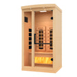 Golden Designs 2025 Reserve Edition full spectrum infrared sauna with a 1 person capacity and built in himalayan salt bar