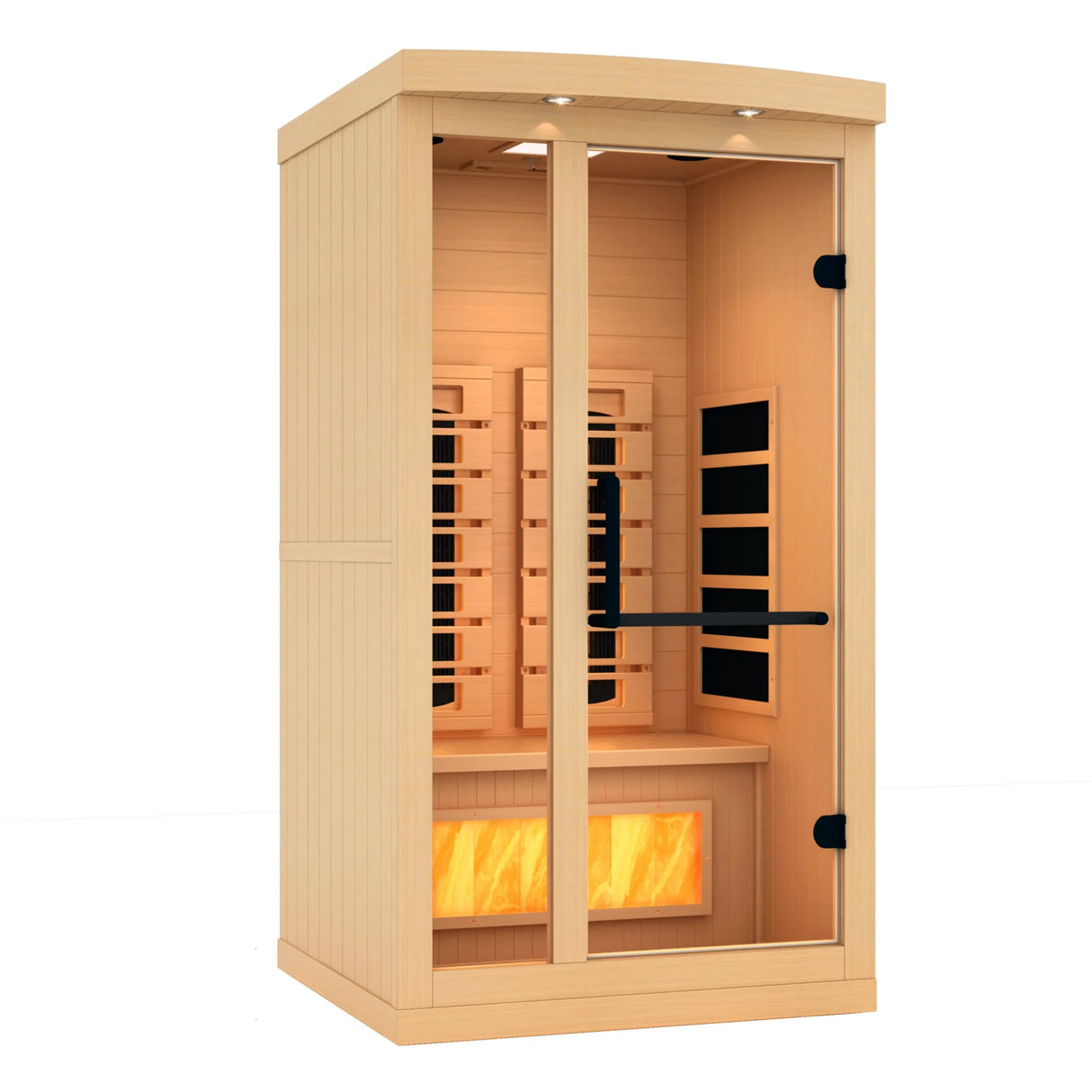 Golden Designs 2025 Reserve Edition full spectrum infrared sauna with a 1 person capacity and built in himalayan salt bar